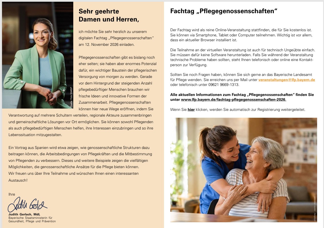 Virtueller Fachtag zu Pflegegenossenschaften